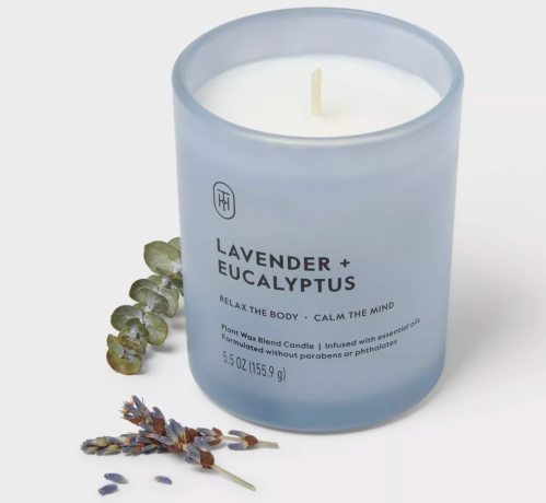 light blue glass candle