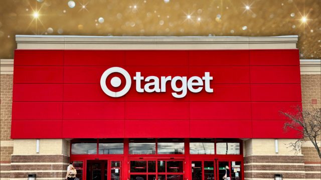 Target store with a gold glittery background