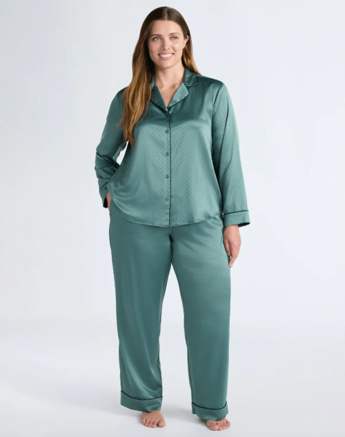 green satin pajama top
