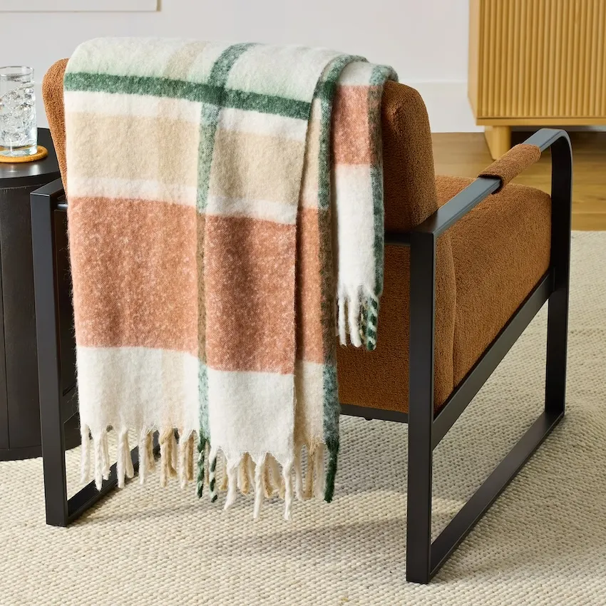 Better Homes & Gardens Faux Mohair Cozy Couch Throw Blanket Ivory Plaid