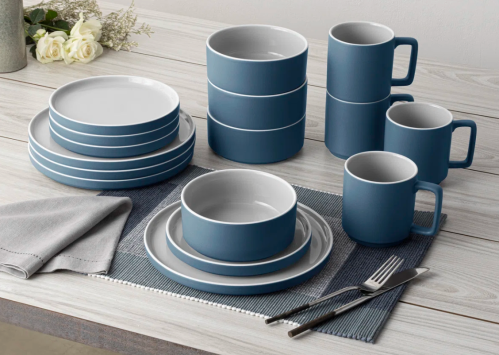 blue dinnerware set