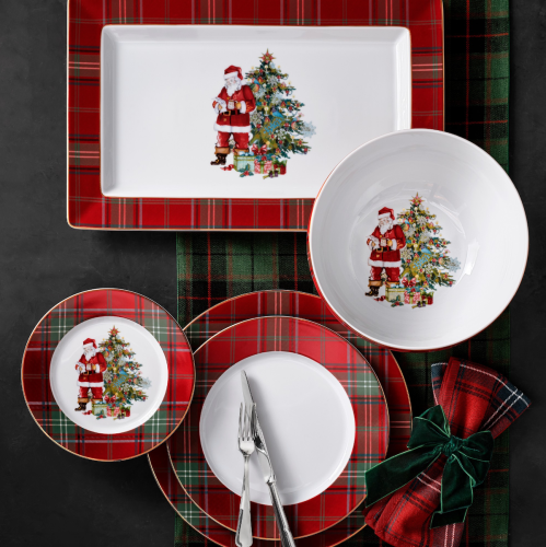 red tartan christmas dinnerware