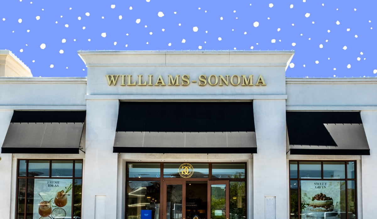 Williams Sonoma store with a periwinkle blue background