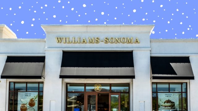 Williams Sonoma store with a periwinkle blue background