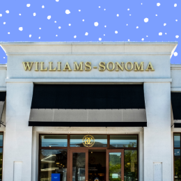 Williams Sonoma store with a periwinkle blue background