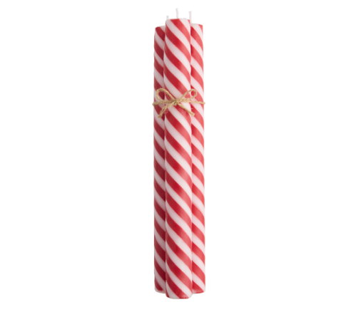 red and white striped taper candles