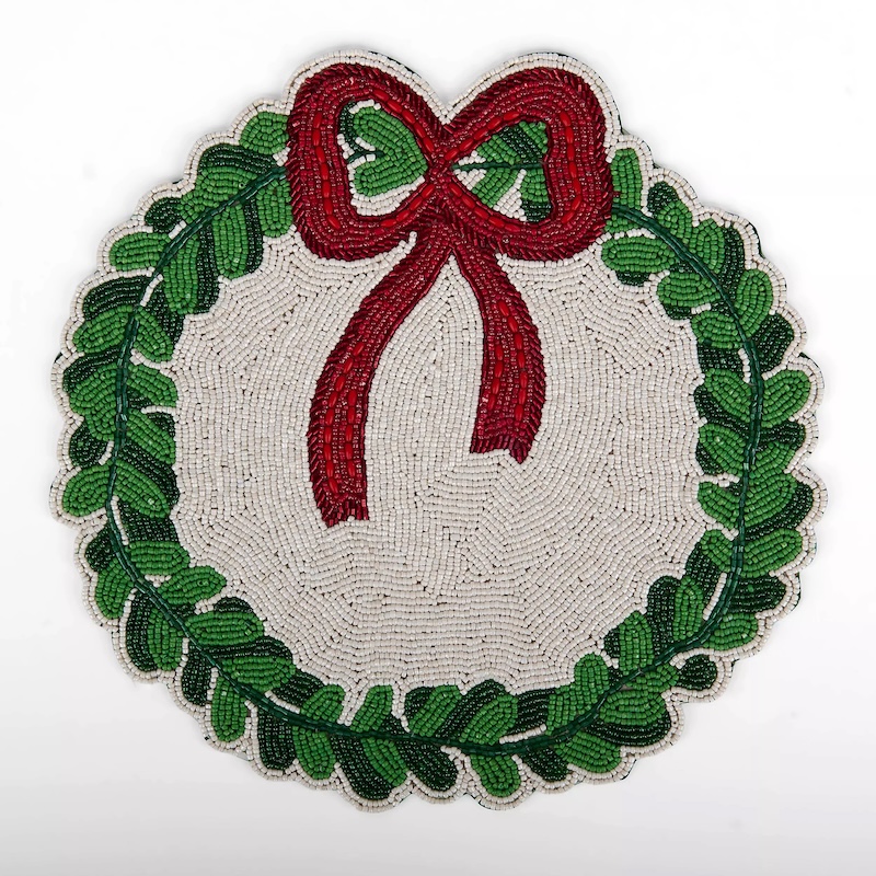 A beaded Christmas wreath placemat from Kirkland's