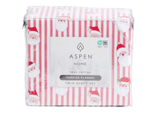 ASPEN Made In Turkey Santa Stripe Flannel Sheet Set