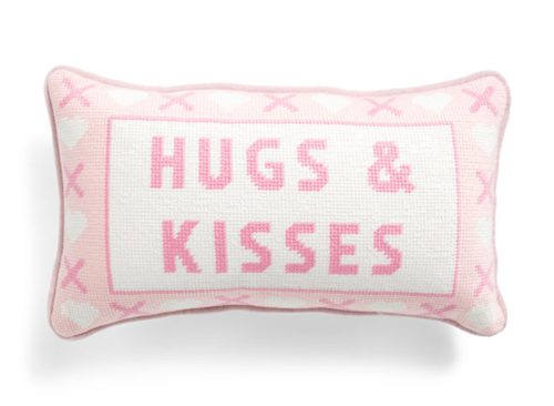 BOUFFANTS & BROKEN HEARTS 9x15 Hugs And Kisses Needlepoint Pillow