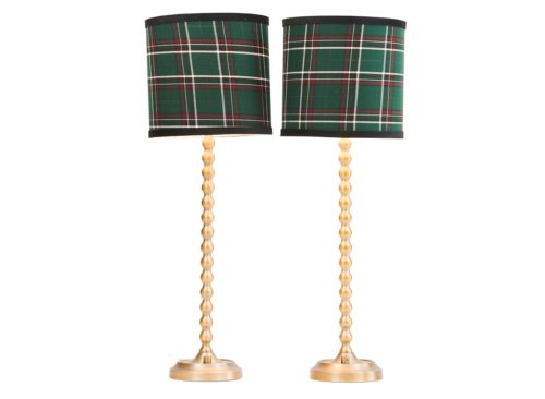 BROOKS BROTHERS 2pk 27 In Knobby Metal Table Lamps With Plaid Shades