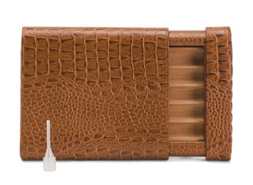 BROUK AND CO Leather Triston 5 Cigar Croc Embossed Travel Case