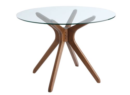 Bexley Round Glass and Dark Walnut Mid Century Dining Table