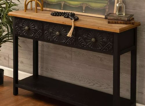 Black Medallion Antique Wood Console Table With Storage