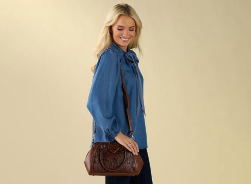 Brown Tooled Satchel Bag