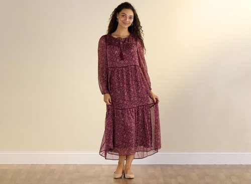 Burgandy Floral Chiffon Dress