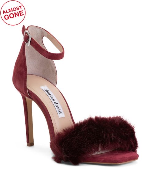CHARLES DAVID Suede Empoli Faux Fur Heeled Sandals