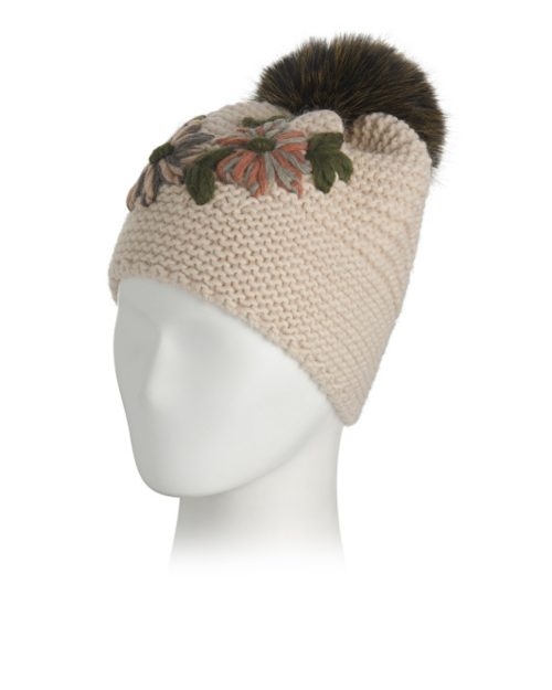 CINTELLI & GALLUZZO Made In Italy Embroidered Beanie Hat With Pom