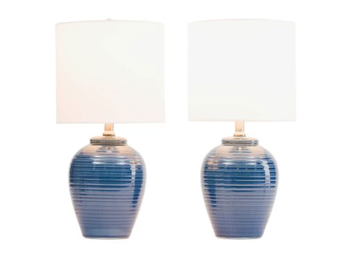 CRESTVIEW COLLECTION 2pk 20in Textured Ceramic Pot Table Lamps Set
