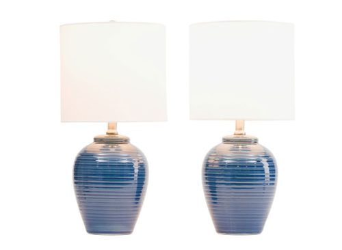 CRESTVIEW COLLECTION 2pk 20in Textured Ceramic Pot Table Lamps Set