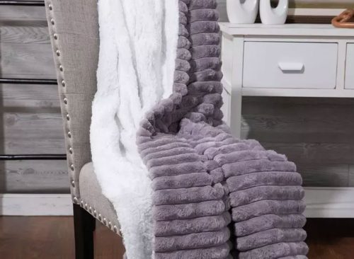 Channeled Rabbit Faux Fur Throw Blanket