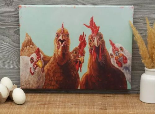 Chicken Stare Down Canvas Wall Decor