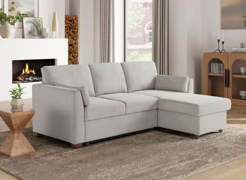 Coddle Luke Fabric Sleeper Sofa with Reversible Chaise and Storage, Beige