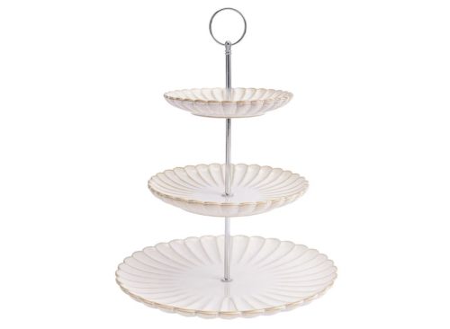 Crofton 3 Tier Buffet Server - Scalloped Edge, Cream