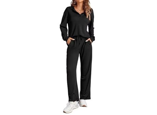 Ekouaer Womens 2 Piece Matching Lounge Sets Fall Outfits 2025 Sweatsuit Waffle Knit Pajamas Sets Long Sleeve Sweater Clothes