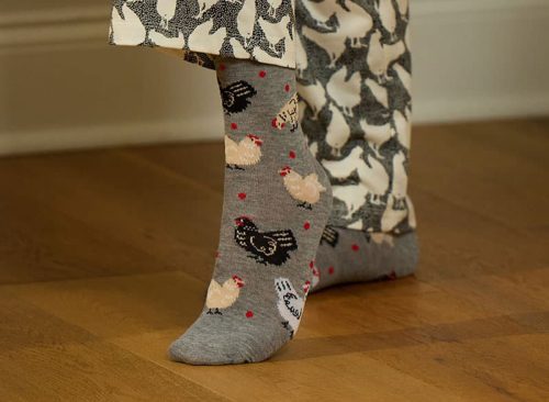 Gray Chicken Crew Socks