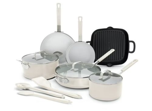GreenPan Bobby Flay Aluminum Ceramic Nonstick 12-Piece Cookware Set, Cream White