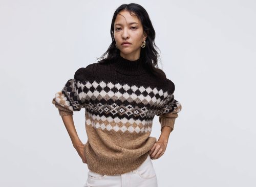 Jacquard-Knit Mock Turtleneck Sweater