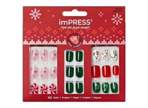 KISS imPRESS Press On Nails Limited Edition Holiday Gift Set #12, 3-Pack, 90 Fake Nails
