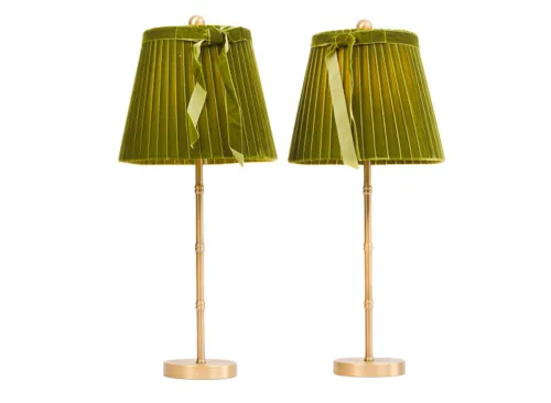 LAURA ASHLEY 2pk 27in Bamboo Look Metal Table Lamps With Velvet Ribbon Shade