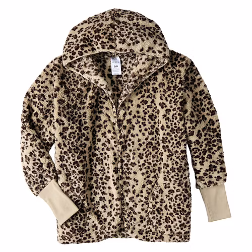 Ladies Sherpa Hoodie Jacket Leopard