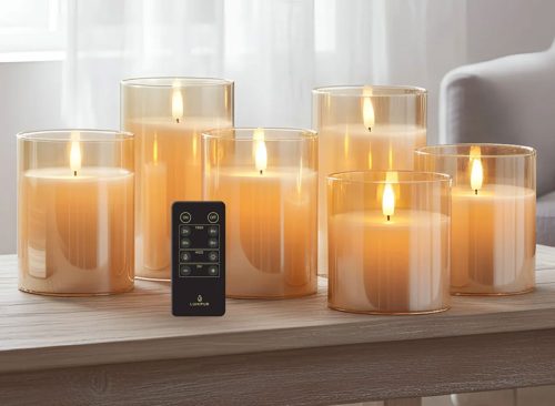 LumiPur 6-piece Flameless LED Candles Design Series Glass with Remot