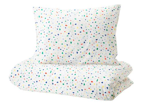 MÖJLIGHET Duvet cover and pillowcase(s), white/mosaic patterned, Twin