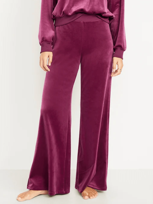 plum-colored velour pajamas