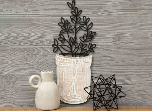 Potted Flowers Wood Decor