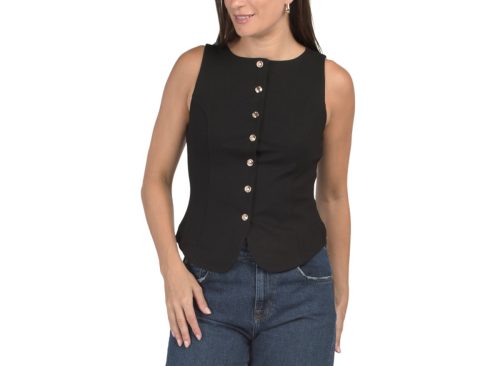 RACHEL ZOE Sleeveless Boat Neck Button Down Vest