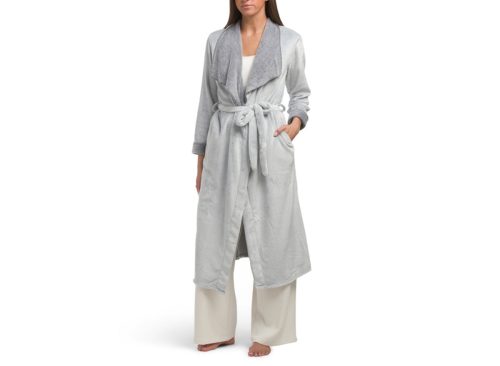 RENE ROFE Frosted Fleece Robe With Draped Collar