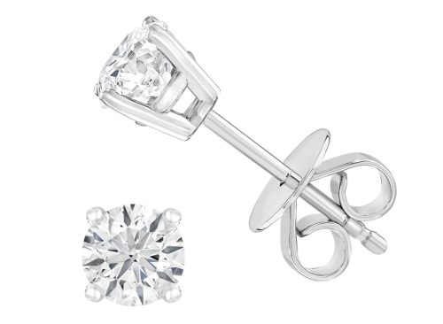 Round Brilliant 0.80 ctw VS2 Clarity, I Color Solitaire Diamond 14kt White Gold Stud Earrings