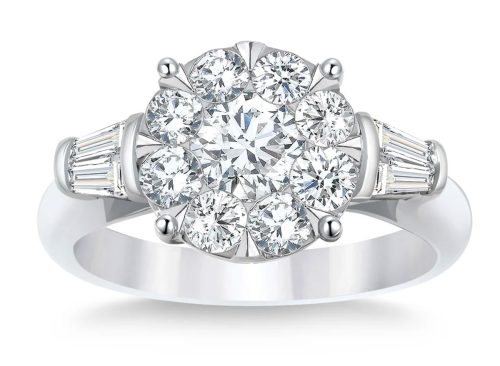 Round Brilliant & Baguette 1.68 ctw VS2 Clarity, I Color Diamond Platinum Ring