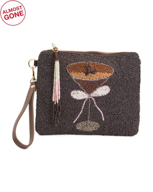 SINCERELY JULES Single Espresso Martini Beaded Wristlet Pouch
