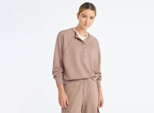 Scoop Women's New Scubaknit Raglan Henley Top