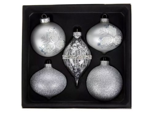 Silver Glitter Ornament Set