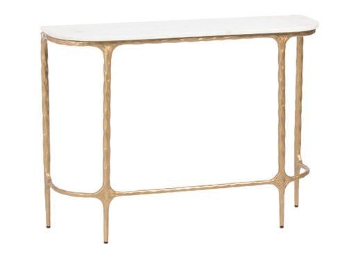 Solid Marble Top Hammered Iron D Shaped Console Table