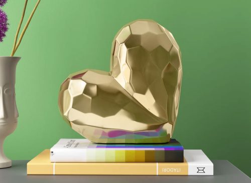 Stoneware Ceramic Geometric Heart Sculpture - Modern Abstract Decorative Object with Faceted Design, Durable and Elegant Home Accent