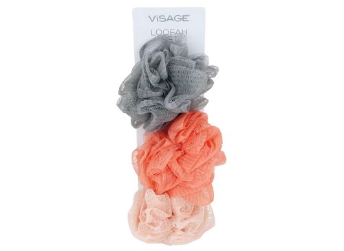 Visage 3 Pack Loofahs, Grey, Red & Pink