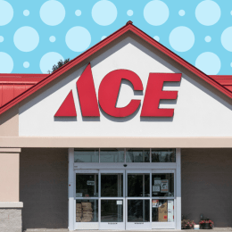 Ace Hardware store with a light blue polka dot background