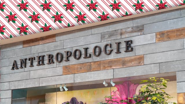 Anthropologie store with a poinsettia background